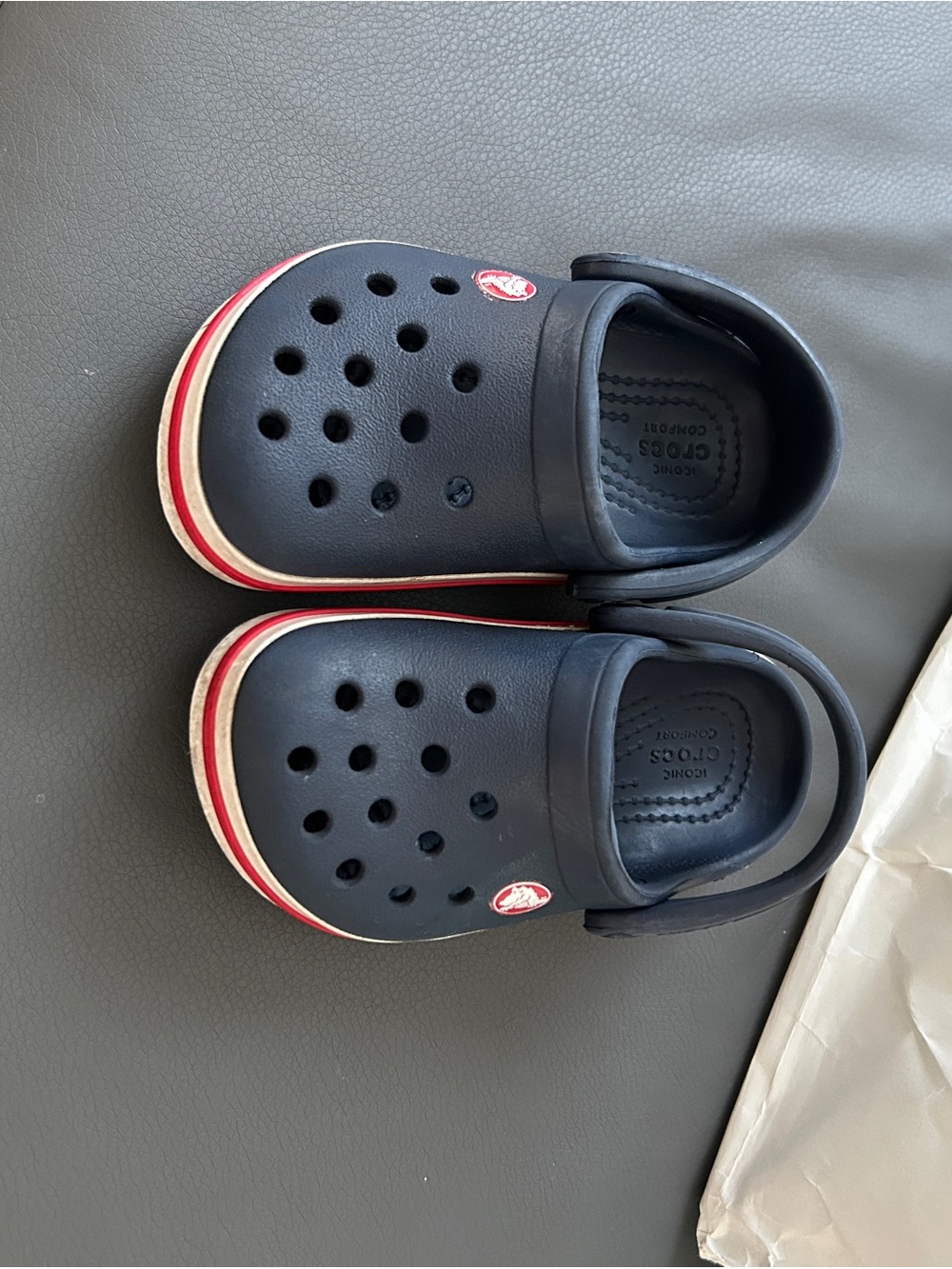 CROCS Baby Navy Clogs with Red and White Trim
